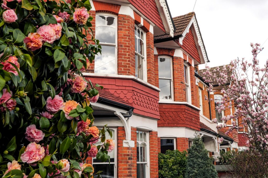 Street of typical British terrace houses