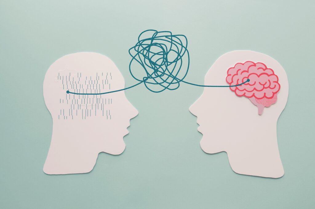 Paper heads and disorder brain, world mental health day, Alzheimer and Psychology concept