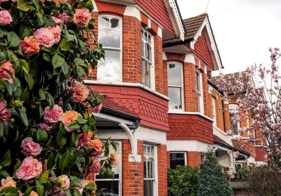 Street of typical British terrace houses