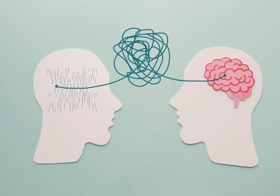 Paper heads and disorder brain, world mental health day, Alzheimer and Psychology concept